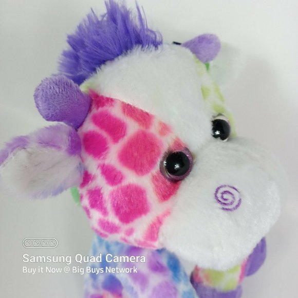 Kellytoy Giraffe 9.5" Rainbow Pink Green Purple/ Glitter Eyes Silky Soft Plushie - Picture 8 of 12